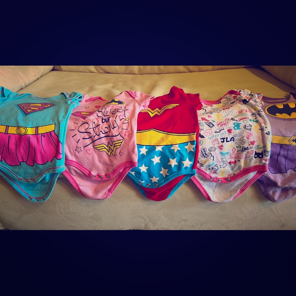 5 3/6 month girl super hero onsies